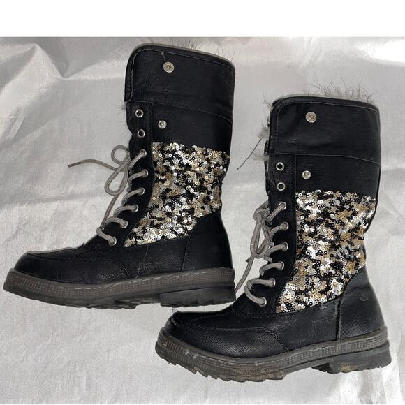 Justice Winter Boots w/ Sequins & Faux Fur - Girl's Size 3M -‎ Fabulous! - Picture 5 of 15